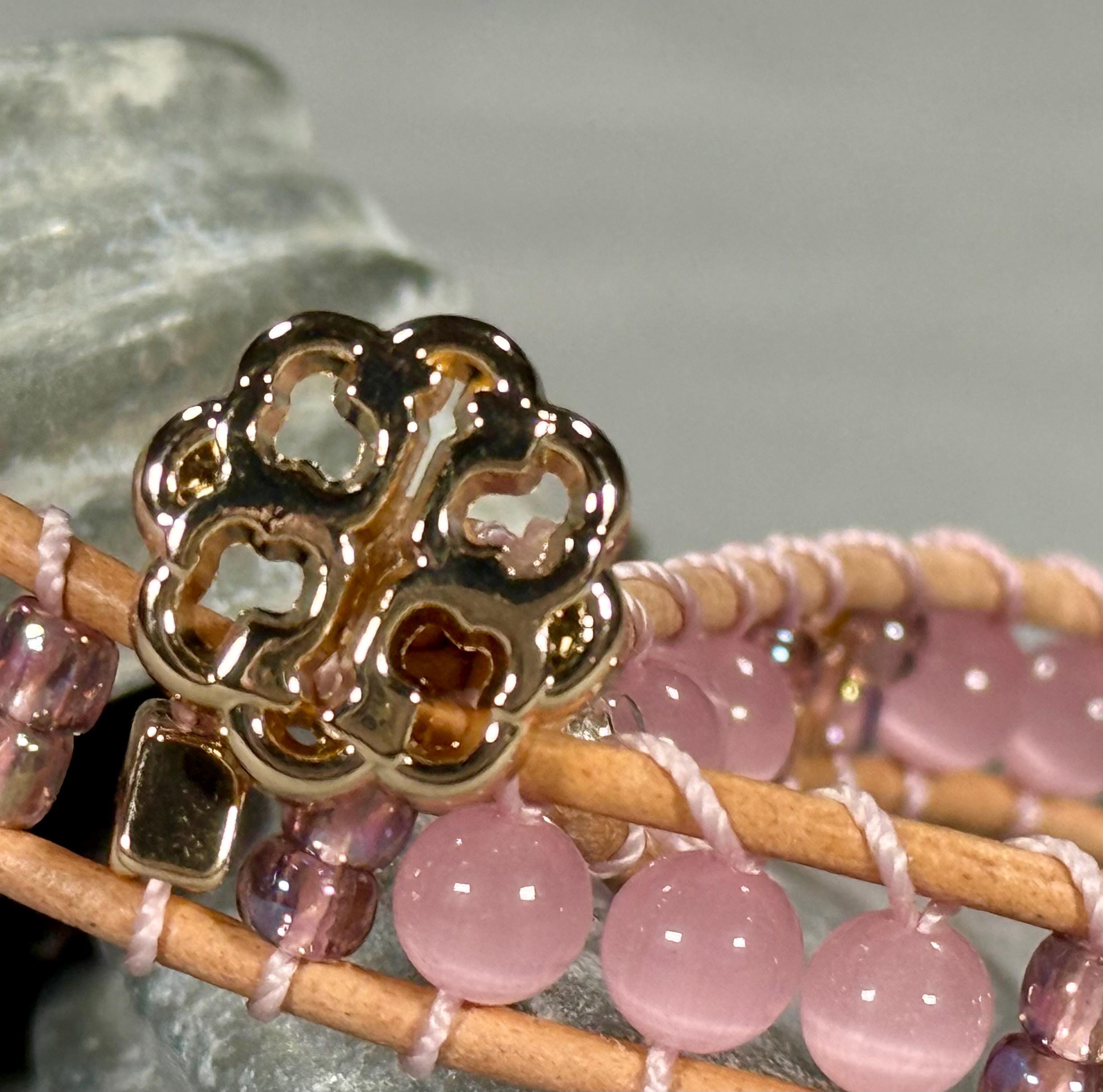 Handmade Double-wrap Beaded Leather Bracelet, Gemstone Beads, Crown Beads - Thumbnail 2
