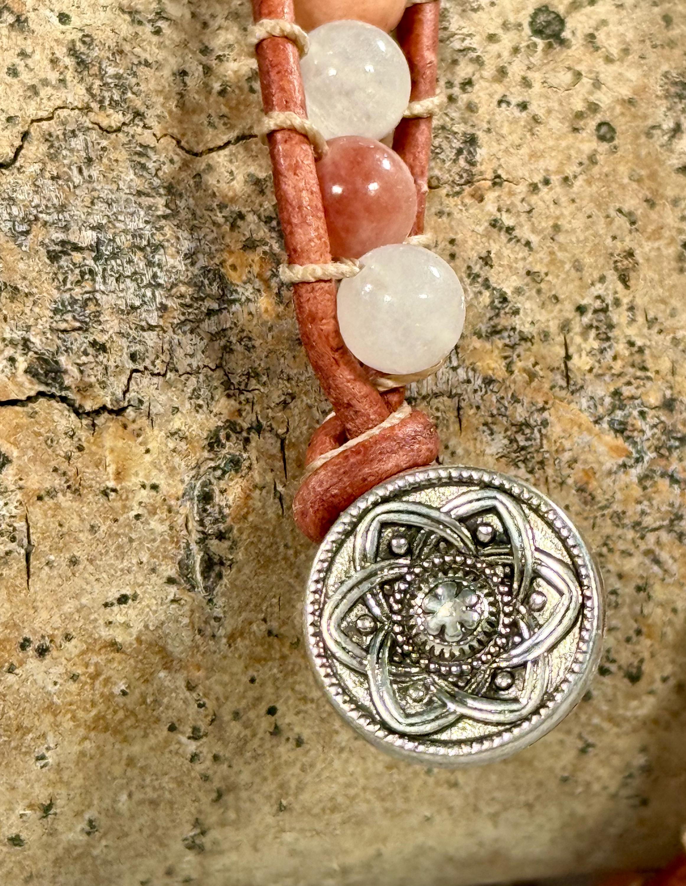 Handmade Double-wrap Beaded Leather Bracelet, Gemstone Beads - Thumbnail 3