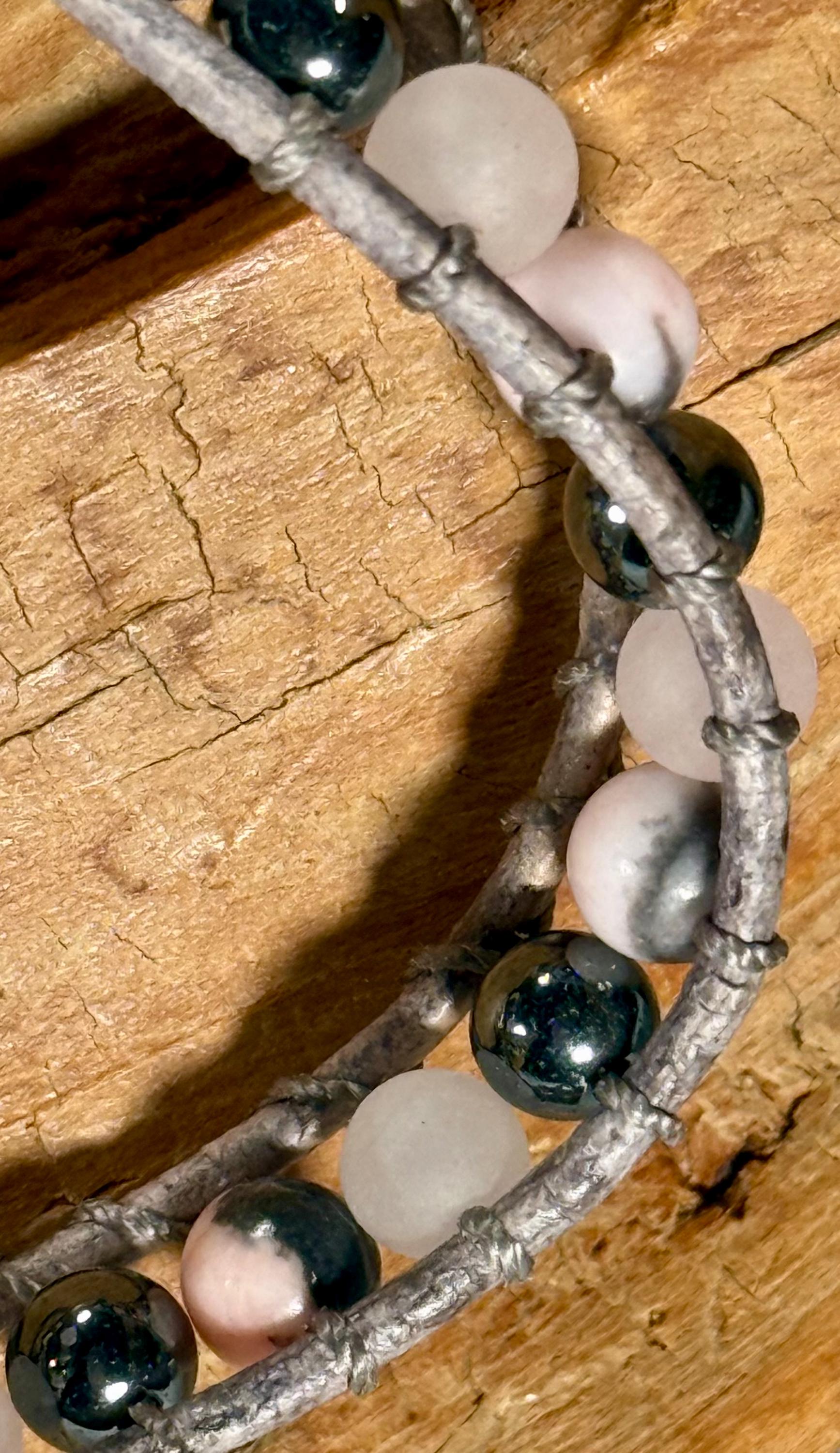 Handmade Double-wrap Beaded Leather Bracelet, Gemstone Beads - Thumbnail 3