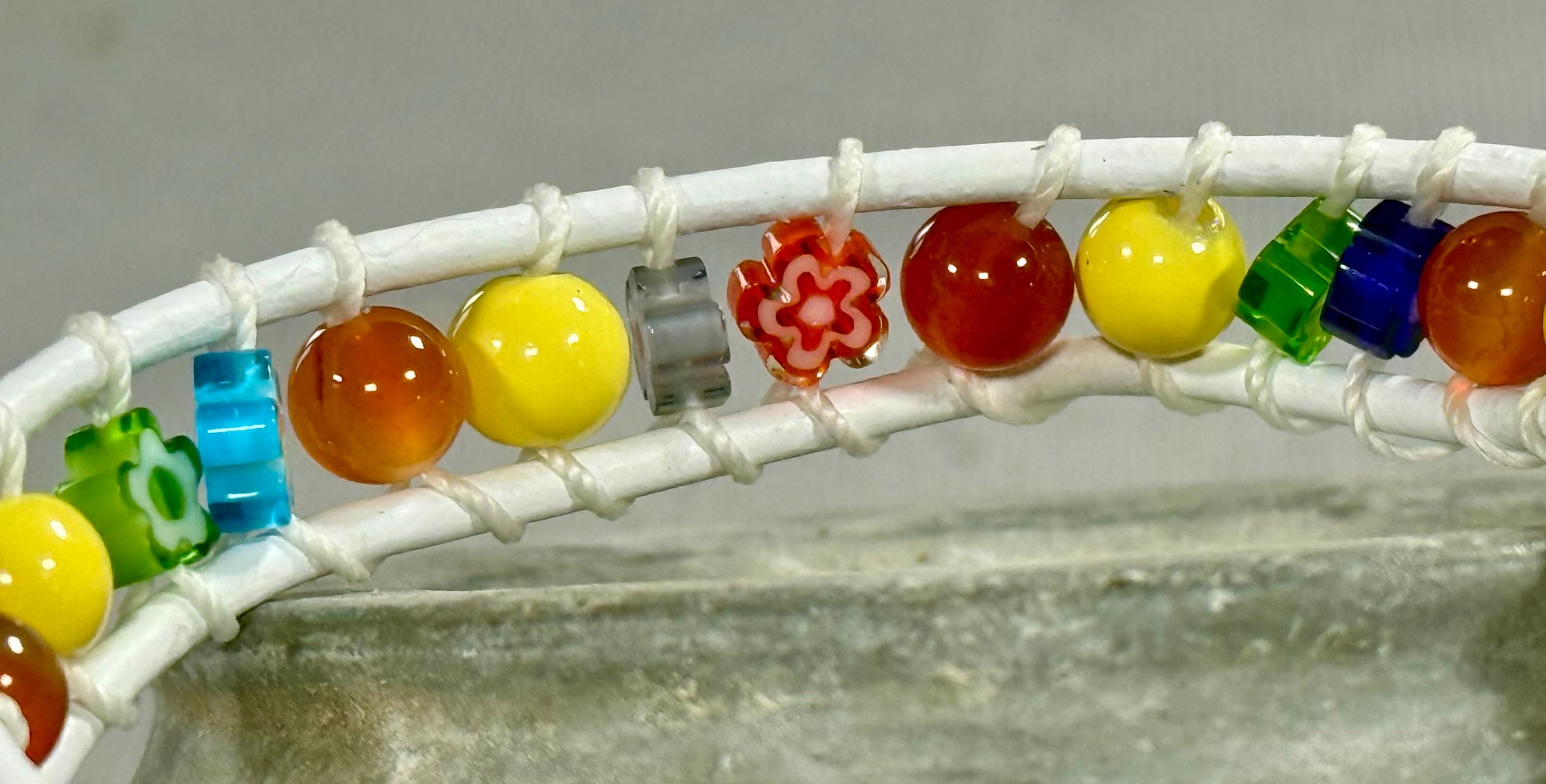 Handmade Beaded Leather Bracelet, Gemstone Beads - Thumbnail 2