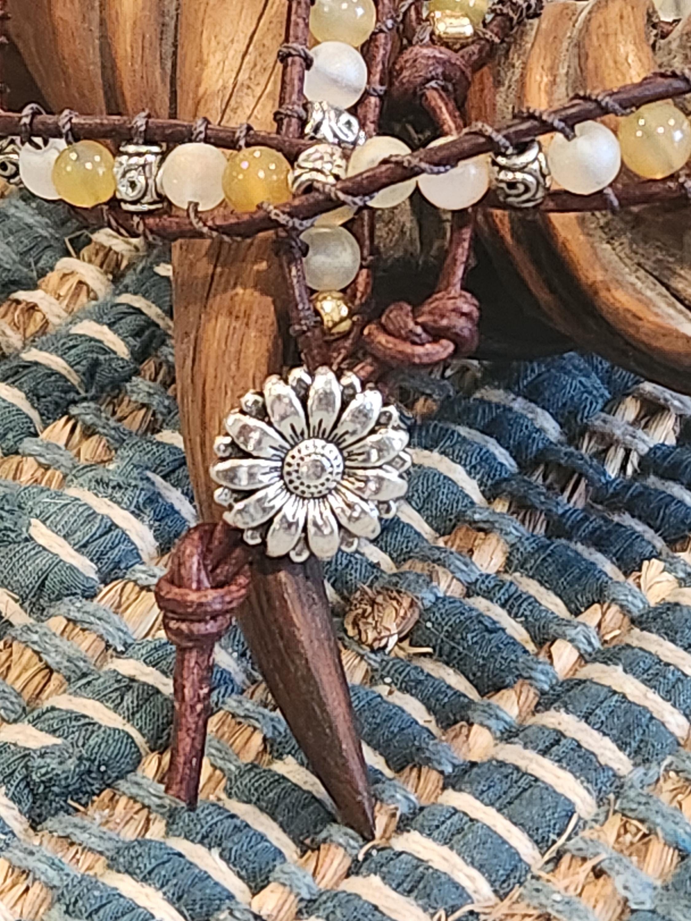 Handmade Double-wrap Beaded Leather Bracelet, Gemstone Beads - Thumbnail 3