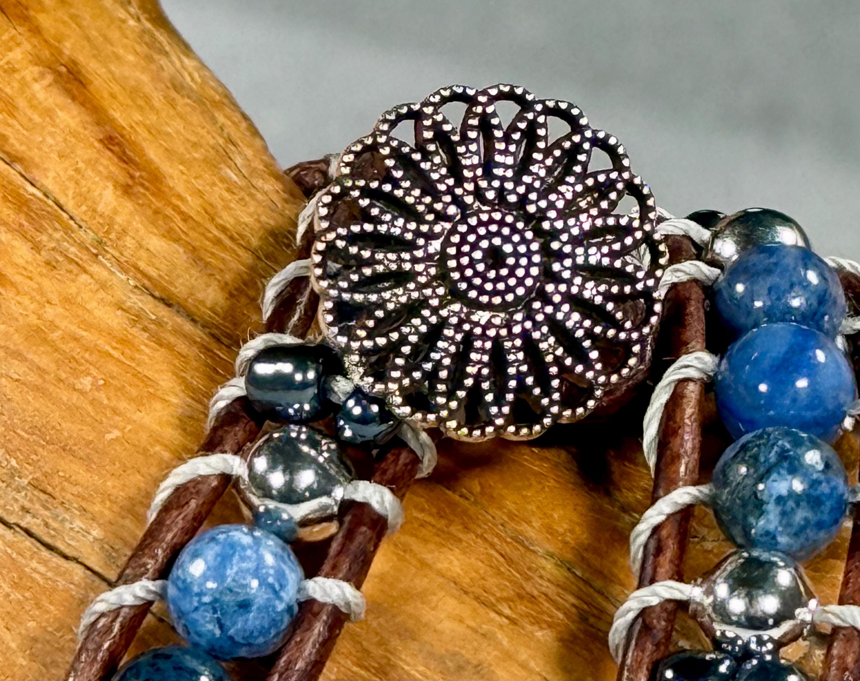 Handmade Double-wrap Beaded Leather Bracelet, Gemstone Beads - Thumbnail 3