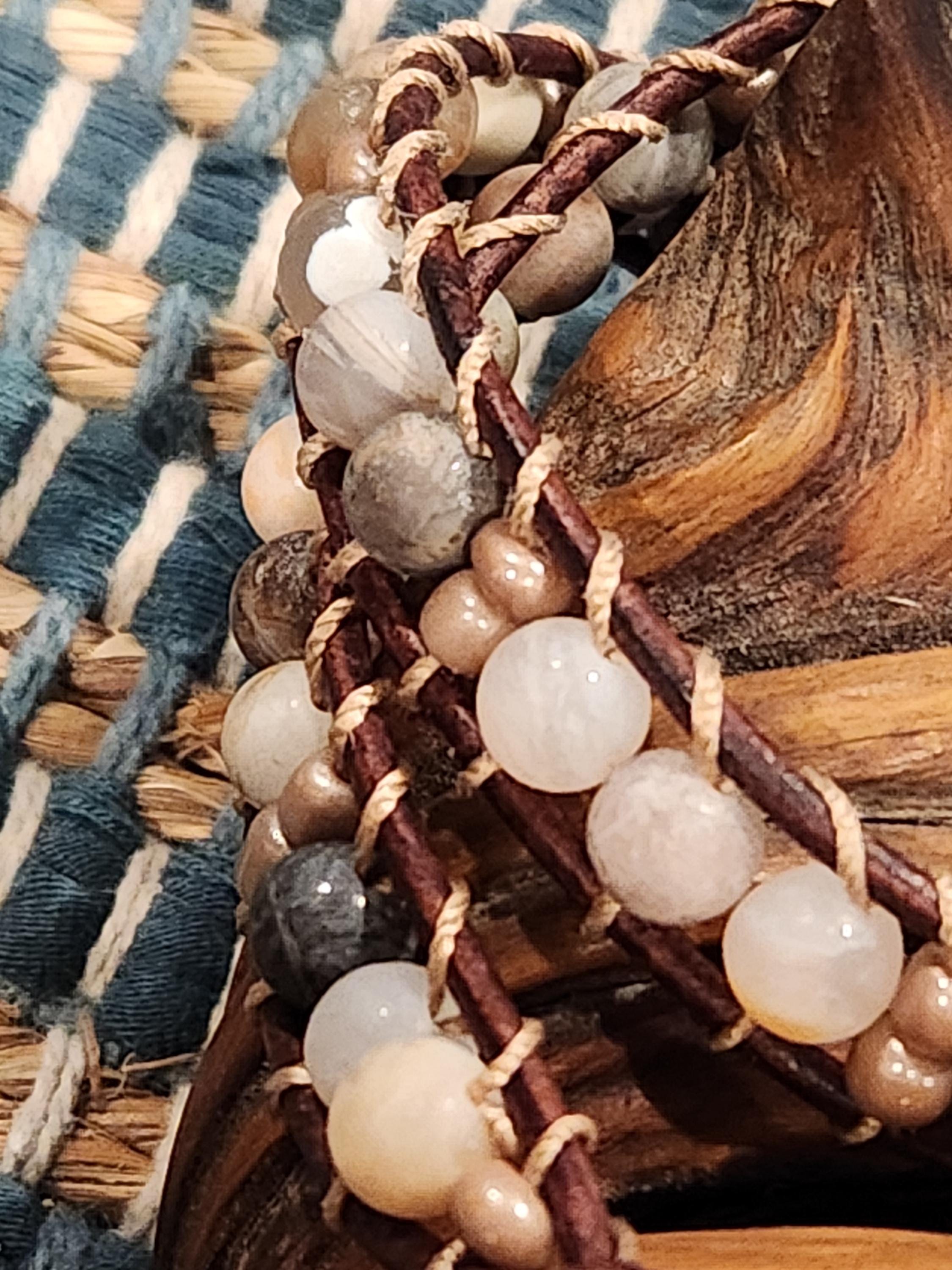 Handmade Double-wrap Beaded Leather Bracelet, Gemstone Beads - Thumbnail 2
