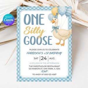 Silly Goose 1st Birthday Invitation Template: Green First Birthday Invite (Digital Download)