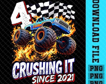 Monster Truck 4th Birthday Shirt: Custom Truck Bday (PNG File)