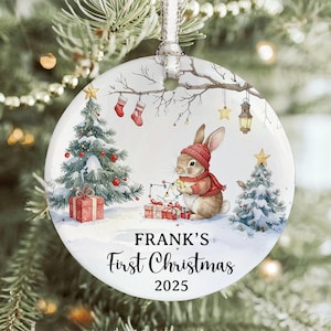 Baby First Christmas Ornament 2024, Personalized First Christmas Ornament Baby Girl Name, Custom Baby Shower Gift, Baby 1st Rabbit Keepsake