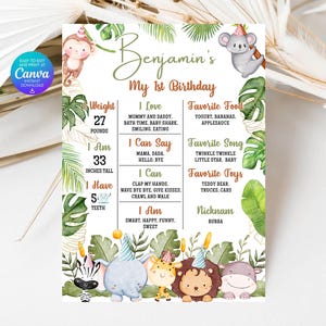 Editable Safari Birthday Milestone Poster Template, Safari Wild one Birthday Milestone Poster, Safari Birthday Milestone Board Poster