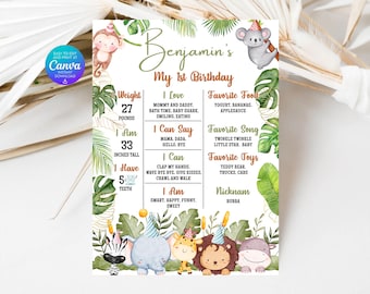 Sjabloon Safari-poster verjaardag mijlpaal: bewerkbaar Wild One-ontwerp (digitale download)