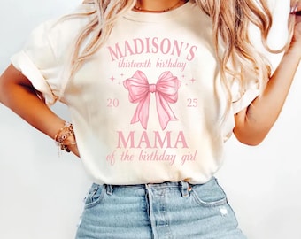 Pink Bow Birthday Shirt Custom Coquette Birthday Girl Mom Dad Pink Bow Shirt Coquette Party Shirts Matching Family Ribbon Shirt 1st Birthday