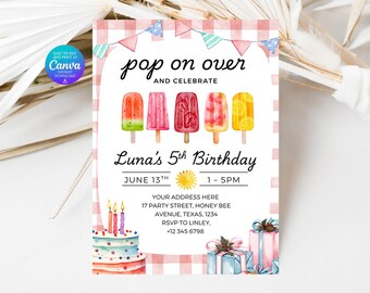 Popsicle Birthday Invitation: Editable Ice Cream Party Invite (Digital Download 5x7" Canva Template)