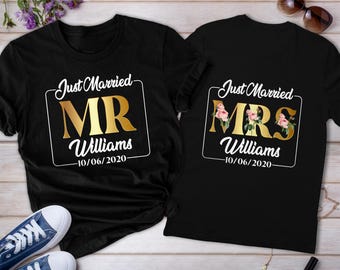 Personalized Mr. And Mrs. Shirt,Custom Wifey Hubby Shirts,Just Married Shirt,Wedding Anniversary Gift,Matching Couples Shirt,Honeymoon Gift