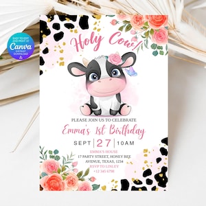 Editable Holy Cow Birthday Invitation Template, Holy Cow Birthday Invitation, Cowgirl Invitation, Holy Cow invitation