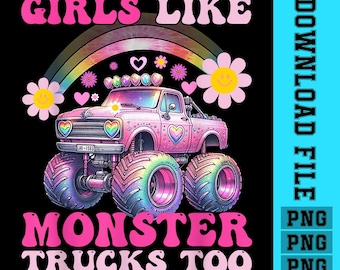 Funny Girls Pink Monster Truck PNG: Unicorn Birthday (Digital Download)