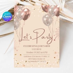 Rose Gold Invitation Template Rose Gold Birthday Invitation 40Th, Rose Gold Birthday Invitation 50Th