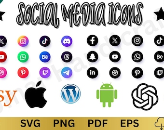 Paquete SVG de íconos de redes sociales: Facebook, Instagram, TikTok (descarga digital)