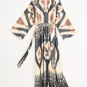 Sukienka kaftan, TKANA RĘCZNIE/RĘCZNIE FARBOWANA/Technika Ikat/Długie kimono/rozmiar uniwersalny/Letni boho narzutka/Letni lekki płaszcz/Odzież wypoczynkowa/Styl kimono/abaja