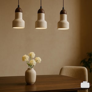Sculpted Stone Pendant Light – Japandi Minimal Ceiling Lamp for Kitchen Island or Dining Table, Natural Modern Lighting Fixture Wabi Sabi