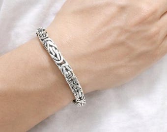 Sterling Silver King Chain Bracelet, Byzantine Bracelet, Jewelry for Men, Bali Oxidized Antiqued Chain, Gift for Him, Gold Bracelets for Men