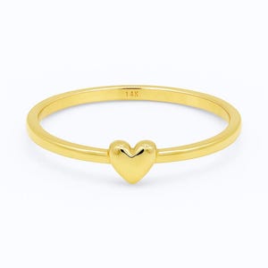 14K Solid Gold Minimal Heart Ring, Valentines Day Gift for Her, Thin and Tiny Stackable Rings, Stacking Rings, 10K Mini Dainty Heart Jewelry