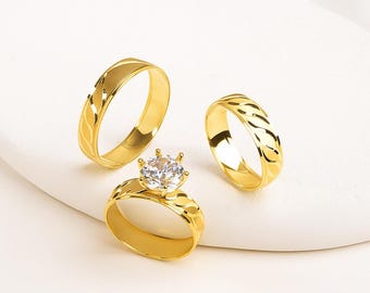 Matching Promise Rings for Couples, Engagement Ring Anniversary Gift, Gold Wedding Ring Set His and Women, Personalized Rings, Love Rings
