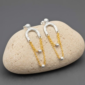 Sterling Silver Ear Cuff Chain Earrings, Minimalist Studs Earrings, Dainty Jewelry, 14K Gold Dangle Earrings, Hoop Earrings, Gift for Her