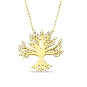 14K Solid Gold Tree Of Life Necklace, Perfect Gift for Mom and Grandma, Minimal Plant Necklace, Dainty Tree Necklace, Family Tree Jewelry