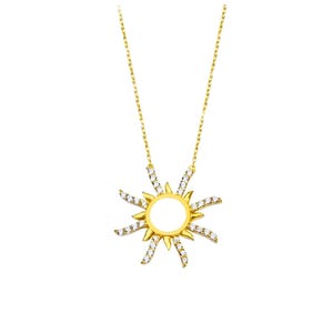 14K Gold Tiny Sunshine Necklace, Sunburst Necklace, Sun Necklace, Celestial Gold Jewelry, Everyday Necklaces for Her, Elegant Necklace