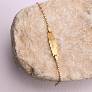 14K Solid Gold Initial Name Bracelet for Baby, Childrens gold bracelet, Newborn Baby Gift, Child ID Bracelet, Custom Nameplate Bracelet