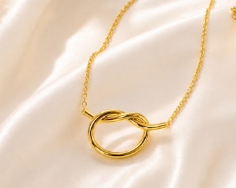 14K Solid Gold Love Knot Necklace, Dainty Charm Pendant Necklace, Wedding Gift, Anniversary Gift, Minimalist Couples Jewelry, Birthday Gift