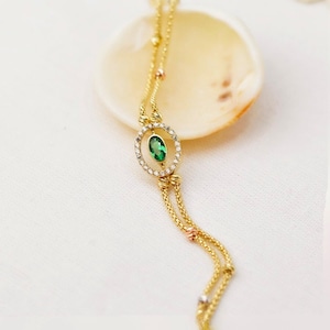 14K Gold Green Emerald Bracelet, Custom Birthstone Chain Bracelet, Oval Cut Gemstone Bracelet, Sapphire Bracelet, Personalized Gifts for Her