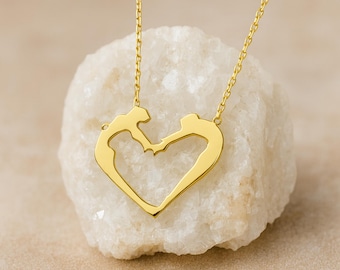 14K Gold 2 Lovers Heart Necklace, Couple Necklace, Couple Love Jewelry, Gift for Him, Heart Necklace Gift, Interlocked Heart Necklace