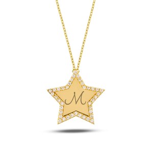 Personalized Engraved Star Necklace, Customized Celestial Jewelry, 10K 14K 18K Elegant Letter Necklace, Custom Dainty Initials Necklaces
