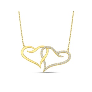 14K Gold Double Heart Necklace, Minimal Heart Necklace, Gift for Her, Dainty Heart Necklace, Two Heart Necklace, Interlocked Hearts Necklace