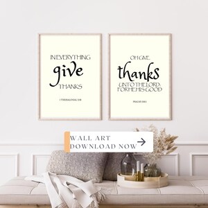 In Everything Give Thanks & Psalm 136:1 Wall Art – Christian Printable Decor, Bible Verse Prints, Scripture Set, Faith-Based Home Decor