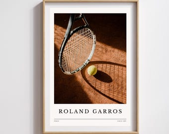 Tennis Roland Garros Print, Digital Grand Slam Sport Poster, Abstract Vintage Wall Decoration, Minimalistic Art, Trendy Wall Art