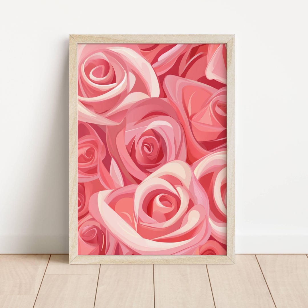 Pink Rose Wall Art Romantic Floral Print Soft Botanical Decor Feminine ...