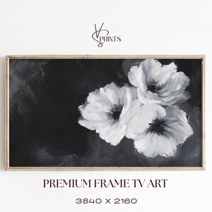 flower painting frame tv art, dark moody 4k frame tv art, vintage botanical spring decor frame tv art, beautiful floral frame tv art