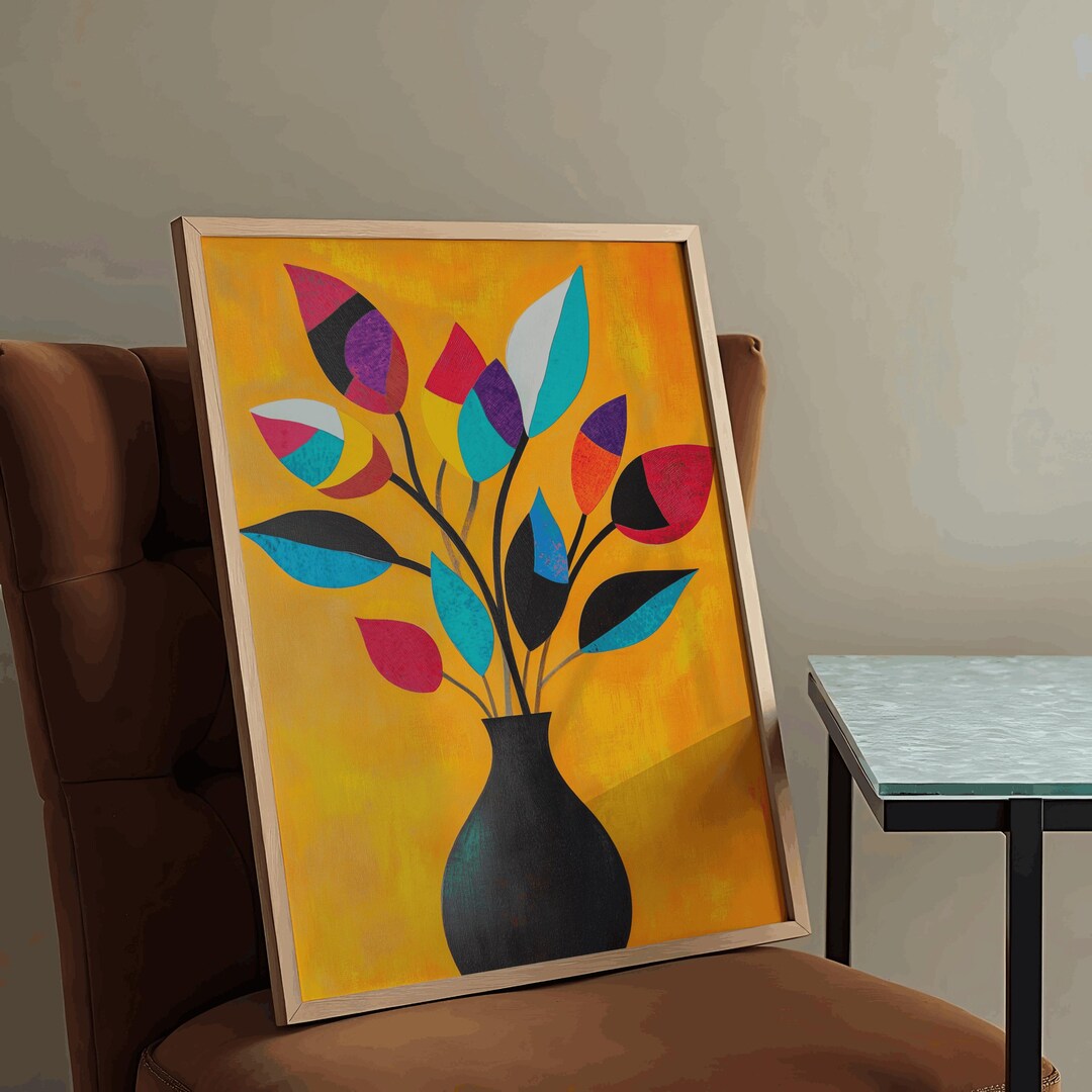 Modern Abstract Vase Painting Vibrant Botanical Wall Art Colorful Home ...
