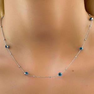 Dainty Evil Eye Necklace, Sterling Silver Beaded Chain, Minimalist Blue Eye Charm, Everyday Protection Jewelry, Gift for Her
