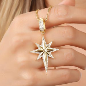 Gold Plated Sterling Silver North Star Necklace: Cubic Zirconia Celestial Pendant