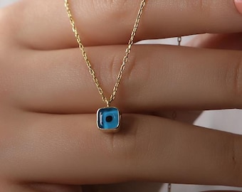 925 Sterling Silver Evil Eye Necklace with Blue Eye Pendant, Dainty Minimal Protection Gift