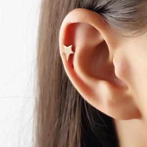 14K Gold Star Tragus Earring for Her, Dainty Minimalist Cartilage Stud, Elegant Piercing Jewelry, Non-Pierced Ear Gift Idea