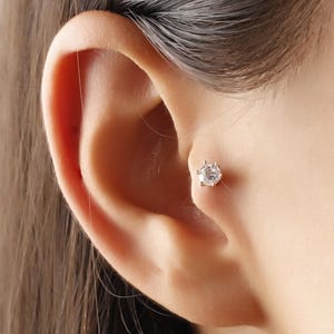 14K Gold Tragus Earring for Cartilage Piercing, Dainty Stud Jewelry, Minimalist Gold Earring, Elegant Gift for Her, Everyday Wear