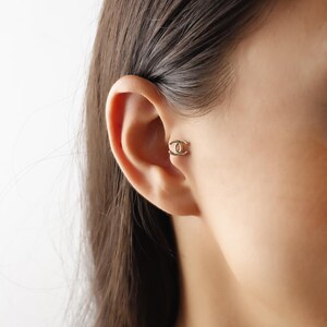 14K Solid Gold Double Loop Tragus Earring, Minimalist Cartilage Jewelry, Dainty Piercing Stud, Elegant Gift For Her, Everyday Gold Jewelry