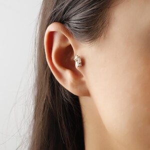 14K Gold Baguette-Cut Tragus Earring, Minimalist Cartilage Jewelry For Women, Elegant Piercing Stud, Dainty Gift For Her