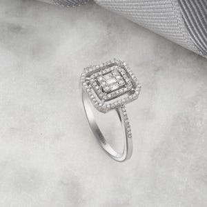 14K Solid Gold Double Halo Diamond Ring, 0.34ct F SI Statement Engagement Ring, Elegant Anniversary Gift for Her, Fine Gold Jewelry