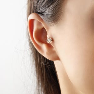 14K Solid Gold Lotus Tragus Earring, Minimalist Cartilage Jewelry, Dainty Diamond Piercing Stud, Elegant Gift For Her, Everyday Gold Jewelry
