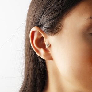 14K Solid Gold Heart Tragus Earring, Minimalist Cartilage Jewelry, Dainty Ear Piercing Stud, Elegant Gift For Her, Everyday Gold Jewelry