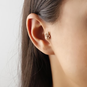 14K Solid Gold Snake Tragus Earring, Minimalist Cartilage Jewelry, Dainty Piercing Stud, Unique Gift For Her, Everyday Gold Jewelry