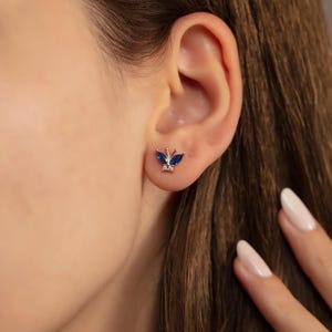 925 Sterling Silber Schmetterling Ohrringe - Zierliche Kristall Ohrstecker, Insekt Schmuck Geschenk